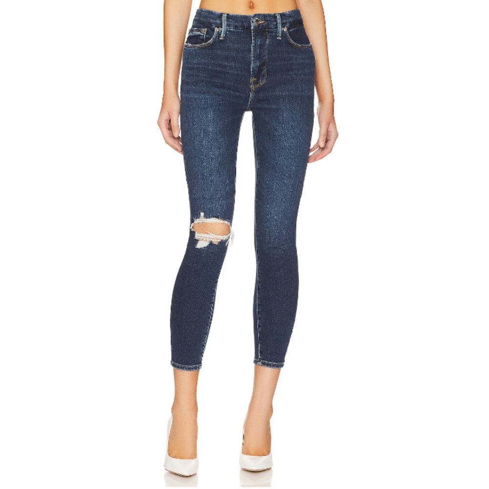 Good American Womens Jeans 2/26 Distressed Waist Crop Straight Leg Indigo